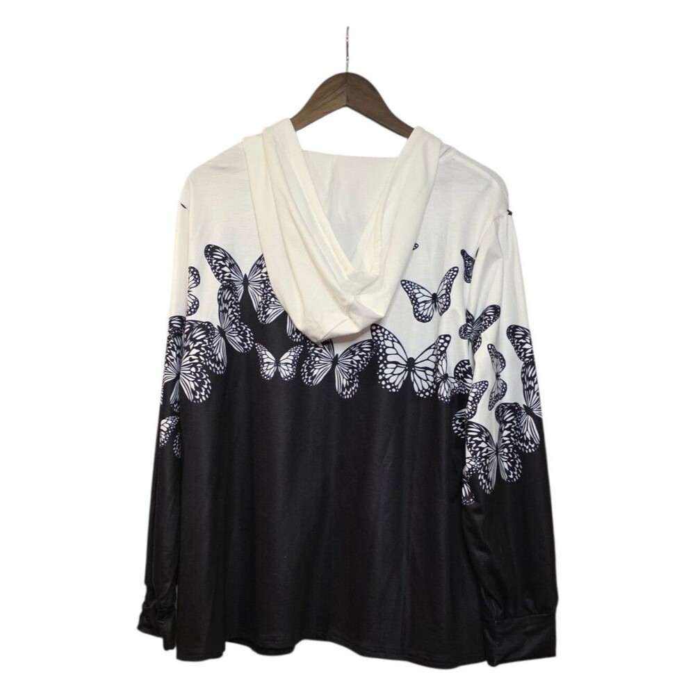 SHEIN Curve Black White Butterfly Full Zip Hoodie 2X - Picture 3 of 6